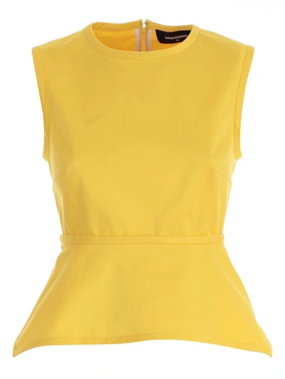 Shop Dsquared2 Belted Sleeveless Blouse In Yellow