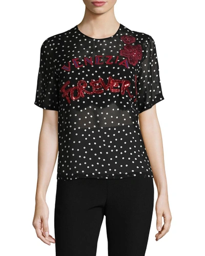 Shop Dolce & Gabbana Sequined Patch Silk Blouse In Nocolor