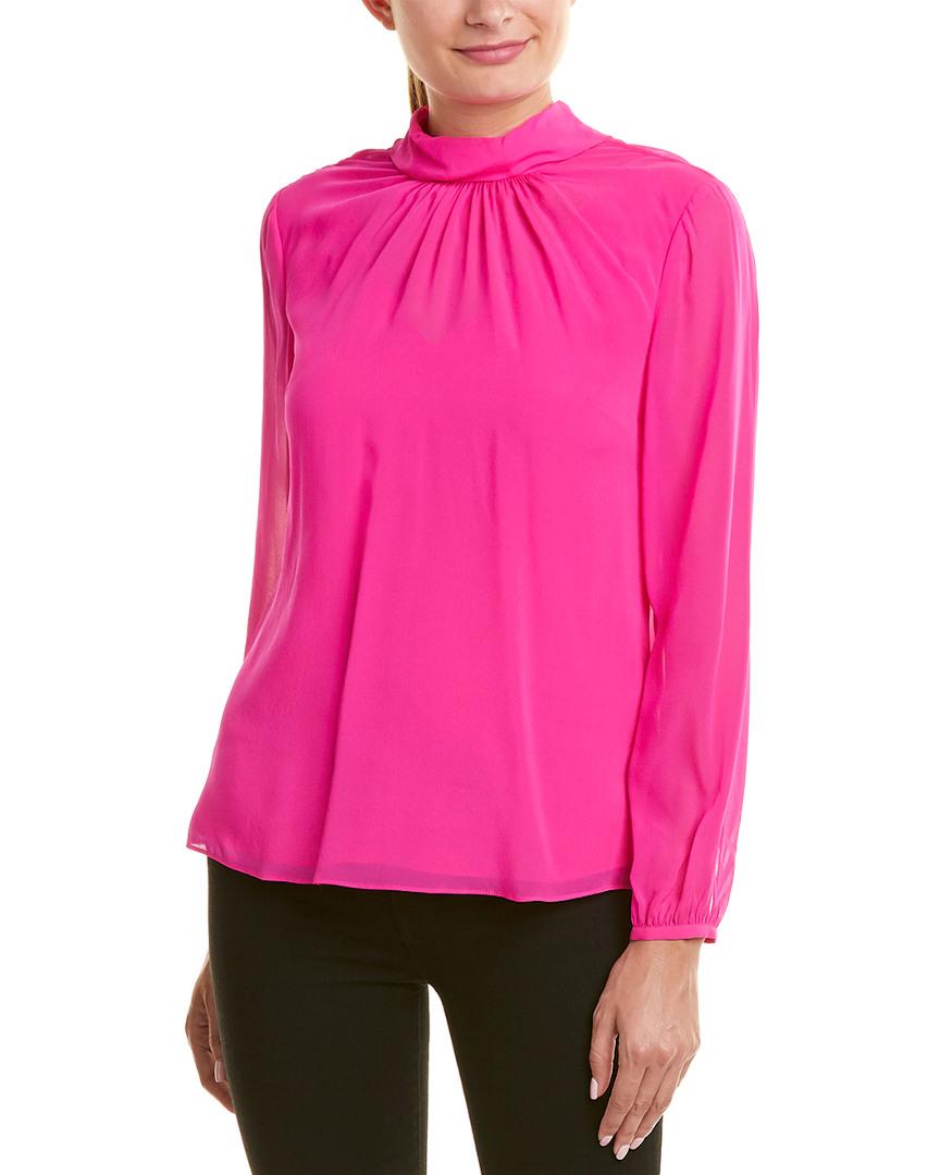 Ted Baker Ruched Silk High Neck Blouse In Bright Pink | ModeSens