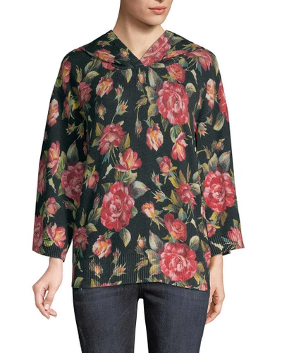 Shop Dolce & Gabbana Floral Cashmere Hoodie Sweater In Nocolor