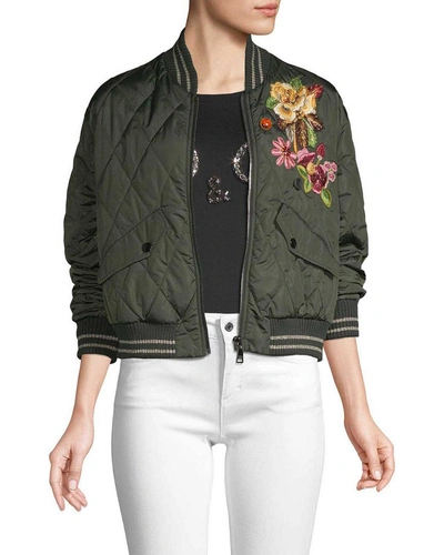 Shop Dolce & Gabbana Embroidered Flower Bomber Jacket In Nocolor