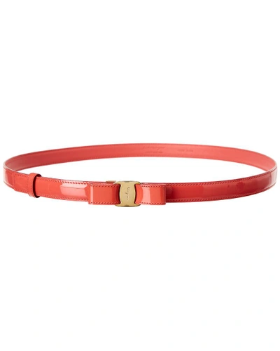 Shop Ferragamo Vara Patent Belt In Pink