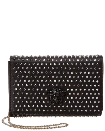 Shop Versace City Stud Palazzo Leather Evening Bag In Black