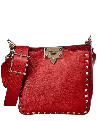 Shop Valentino Mini Rockstud Leather Hobo Bag In Red