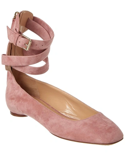 Shop Valentino Suede Ankle Wrap Ballerina Flat In Pink