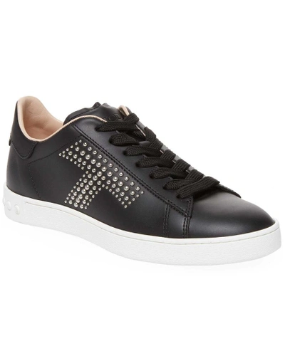 Shop Tod's Studded T Leather Sneaker In Nocolor