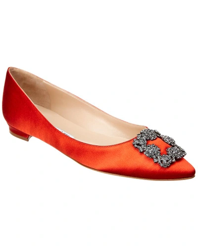 Shop Manolo Blahnik Hangisi Satin Flat In Red