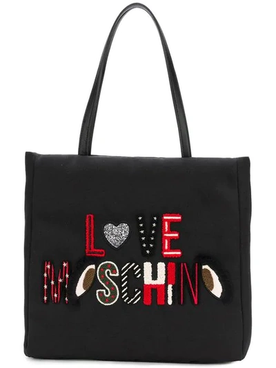 Shop Love Moschino Embroidered Tote Bag - Black