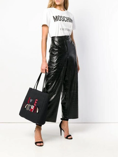 Shop Love Moschino Embroidered Tote Bag - Black