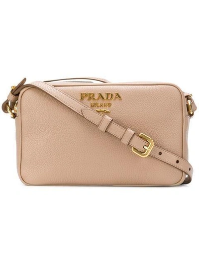 Shop Prada Logo Crossbody Camera Bag - Nude & Neutrals