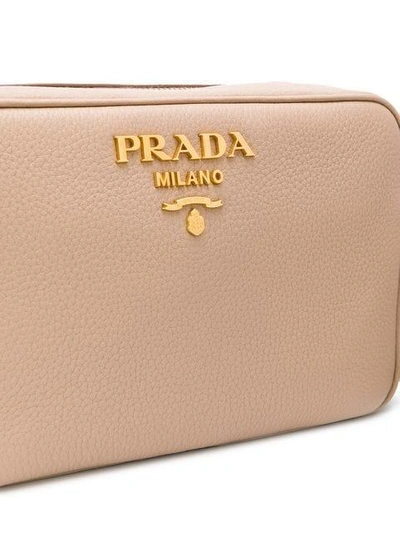 Shop Prada Logo Crossbody Camera Bag - Nude & Neutrals