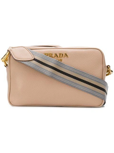 Shop Prada Logo Crossbody Camera Bag - Nude & Neutrals