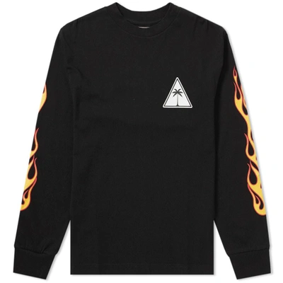 Shop Palm Angels Long Sleeve Palms & Flames Tee In Black