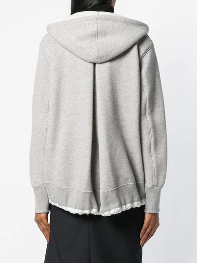 Shop Sacai Hooded Zip Cardigan - Grey