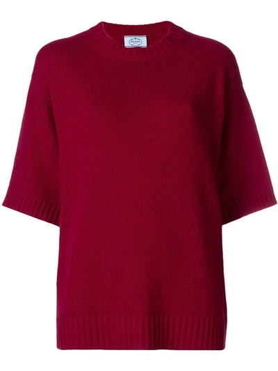 Shop Prada Short-sleeved Knitted Top - Red