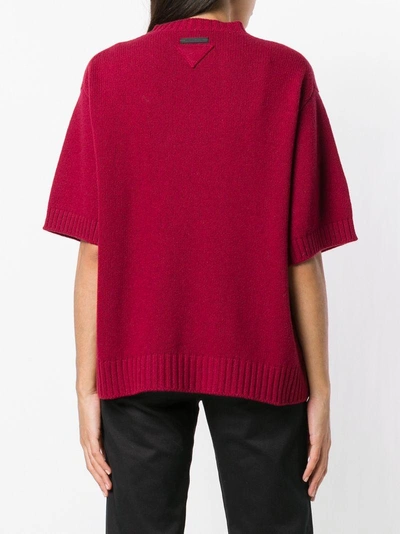 Shop Prada Short-sleeved Knitted Top - Red