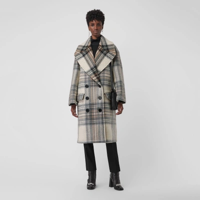 Shop Burberry Check Wool Oversized Tailored Coat In Chalk White