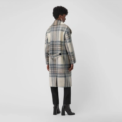 Shop Burberry Check Wool Oversized Tailored Coat In Chalk White