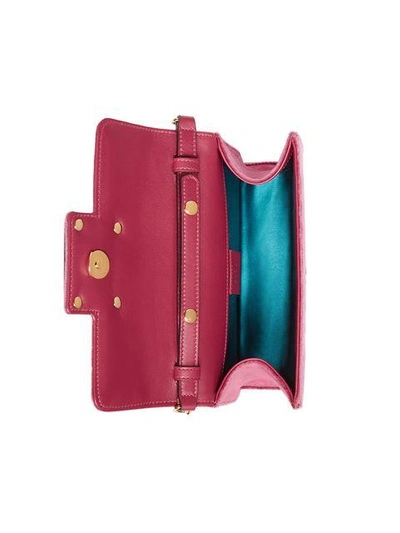 Shop Gucci Pink Velvet Shoulder Bag With Square G