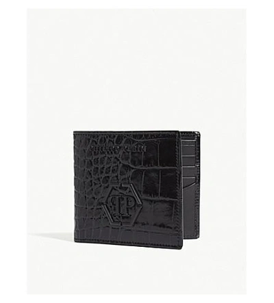 Shop Philipp Plein Smith Logo Crocodile-embossed Leather Wallet In Black