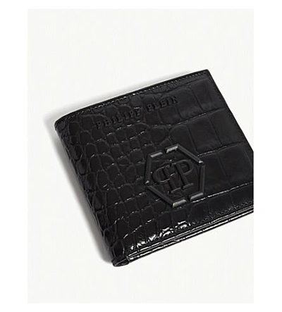 Shop Philipp Plein Smith Logo Crocodile-embossed Leather Wallet In Black