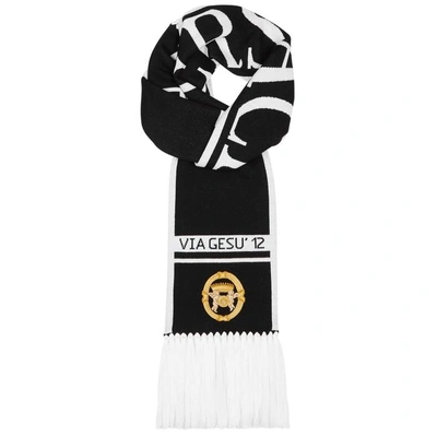 Shop Versace Team Logo-intarsia Wool Scarf In Black And White