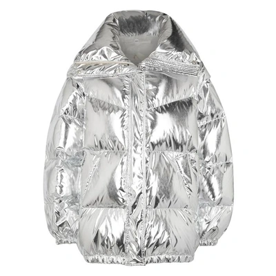 Shop Mm6 Maison Margiela Mm6 By Maison Margiela Silver Quilted Shell Bomber Jacket