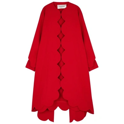 Shop Valentino Red Scalloped Wool Coat
