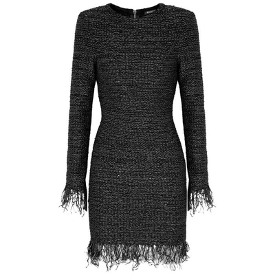 Shop Balmain Black Metallic-weave Tweed Mini Dress