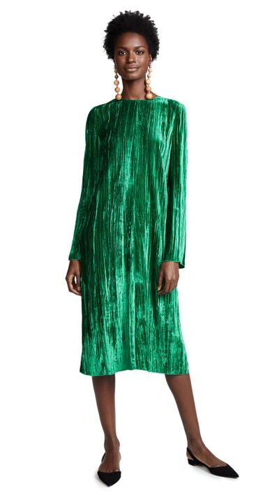 Shop Forte Forte Pleated Velvet Dress In Smeraldo