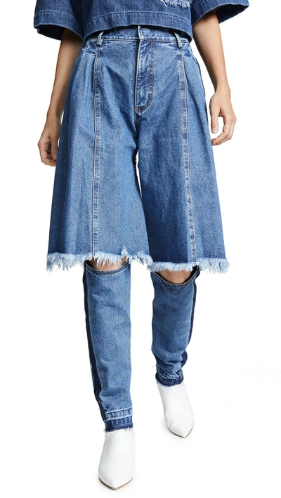 Shop Ksenia Schnaider Jeans With Contrast Sides In Medium Blue