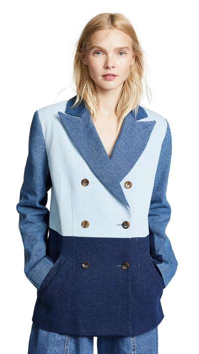Shop Ksenia Schnaider Patchwork Blazer In Mixed Blue