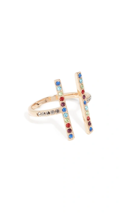Shop Rebecca Minkoff Parallel Lines Ring In Gold/multi