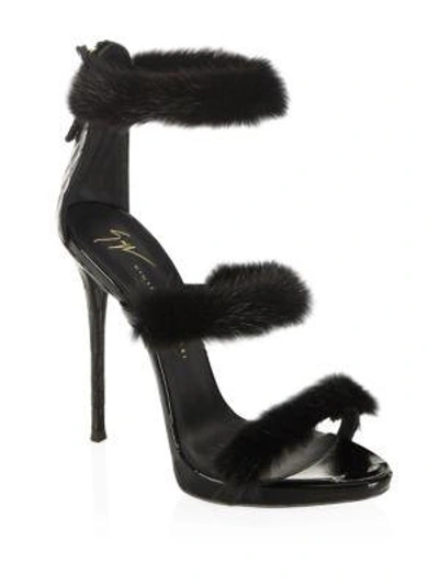 Shop Giuseppe Zanotti Triple Mink Fur Band Sandals In Blush