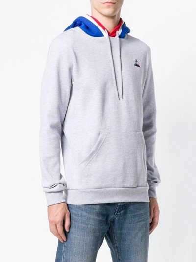 Shop Le Coq Sportif Contrast Hooded Sweatshirt - Grey