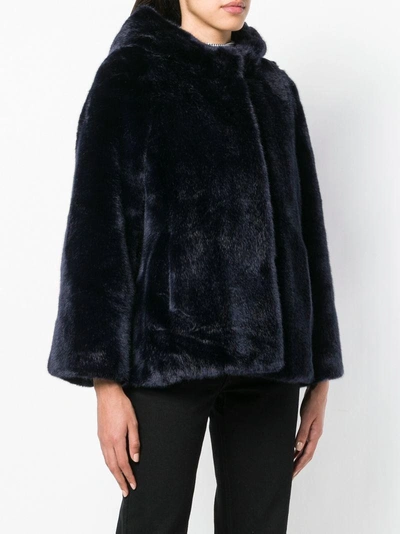 Shop Tagliatore Faux Fur Hooded Jacket - Blue