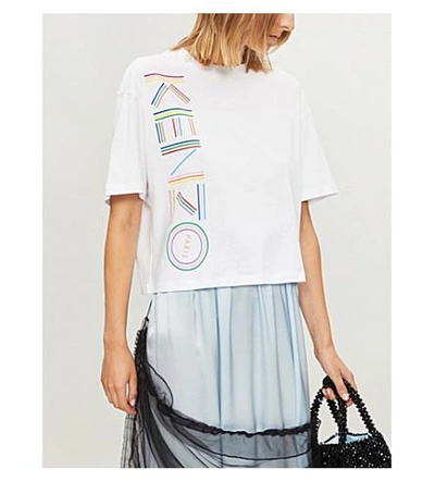 Shop Kenzo Logo-print Cotton-blend T-shirt In White