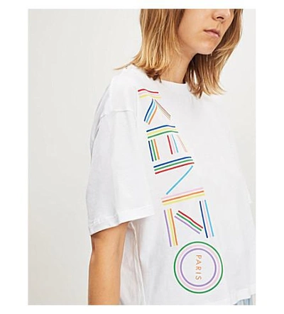 Shop Kenzo Logo-print Cotton-blend T-shirt In White