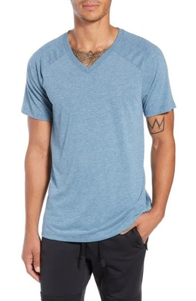 Shop Alo Yoga Triumph Raglan V-neck T-shirt In Denim Triblend