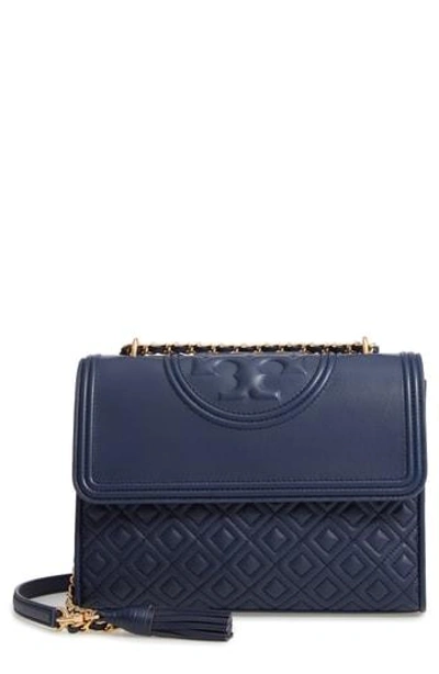 Shop Tory Burch Fleming Leather Convertible Shoulder Bag - Blue In Royal Navy
