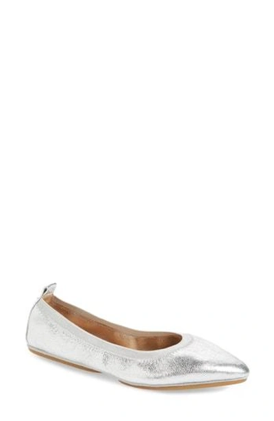 Shop Yosi Samra Vienna Foldable Pointy Toe Flat In Silver Scoop Leather