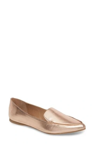 Shop Steve Madden Feather Loafer Flat In Rose Gold Leather