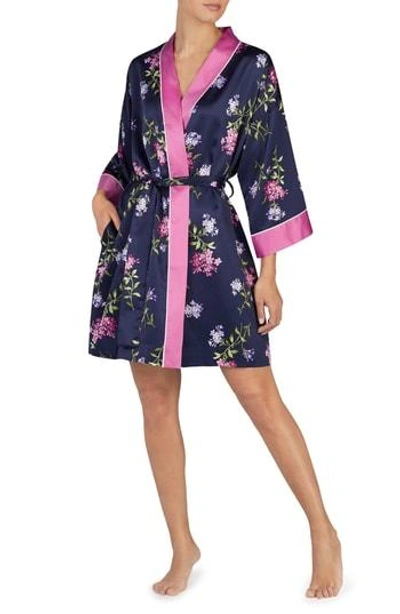 Shop Lauren Ralph Lauren Short Kimono Robe In Navy Print