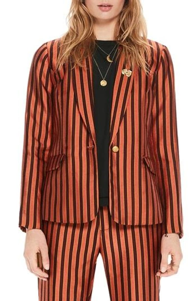 Shop Scotch & Soda Classic Striped Blazer In Orange Burgundy Stripe
