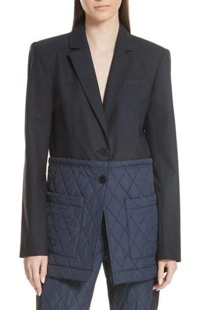 Shop Tibi Mixed Media Quilted Detail Oversize Jacket In Navy