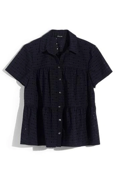 Shop Madewell Eyelet Seamed Button Down Shirt In Deep Navy