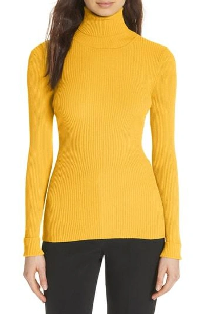 Shop Milly Ribbed Turtleneck Sweater In Yellow
