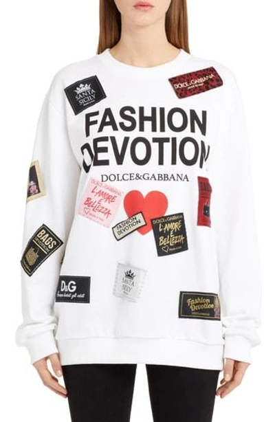 Shop Dolce & Gabbana Fashion Devotion Tag Patch Sweatshirt In White