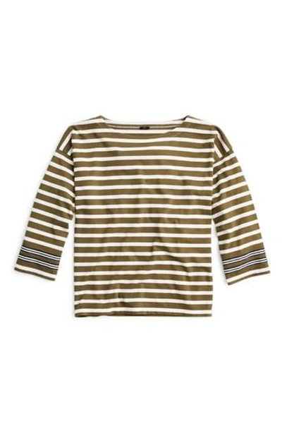 Shop Jcrew Striped T-shirt With Grosgrain Trim In Frosty Olive White