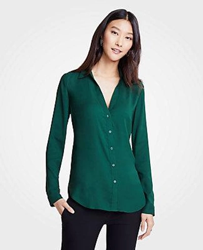 Shop Ann Taylor Petite Essential Button Down Blouse In Dark Emerald